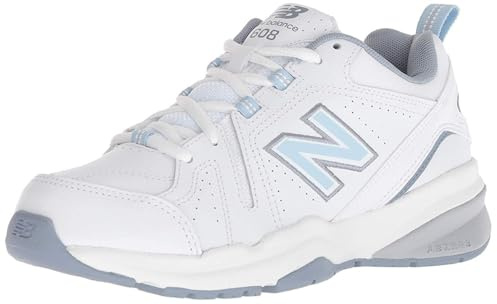 New Balance Women's 608 V5 Casual Comfort Cross Trainer, White/Light Blue, 7