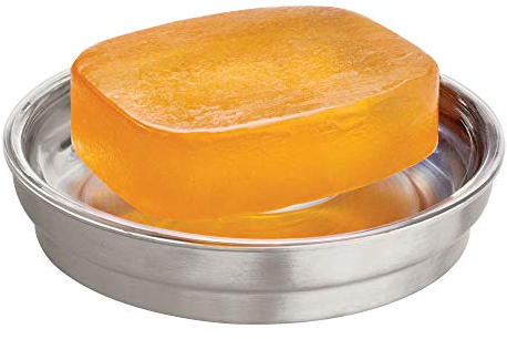 iDesign Austin Seifenschale, runder Seifenhalter aus Metall für Badezimmer und Küche, durchsichtig/mattsilberfarben