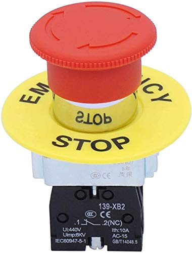 Taiss 1NC Interruttore fungo emergenza 22mm SPST Aggancio Azione Interruttore a Pulsante di Arresto di Emergenza 10A 440V XB2-01ZS