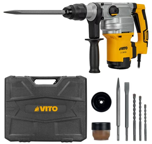 VITO - Marteau perforateur burineur 1050W SDS MAX 9 joules 3750 coups/min Burins et Forets inclus Mallette
