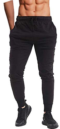 Pantalones ajustados para hombre, para correr, ir al gimnasio o entrenar, con tobillos ceñidos, de forro polar, informal Negro Negro ( M
