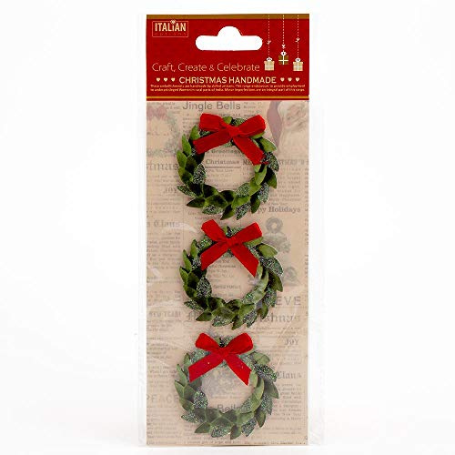 Italian Options Chrismas Wreath Craft Decoration Self Adhesive 4.5cm x 4.5cm (3 pcs)