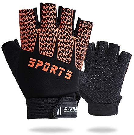 Keleily Guanti da ciclismo per bambini, mezze dita, imbottiti in gel, arancioni, sport per bambini, ragazzi e ragazze, senza dita, sport all'aria aperta