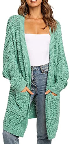 Maavoki - Cardigan da donna, a maniche lunghe, oversize, cardigan casual con tasca per l'autunno, Z verde, L