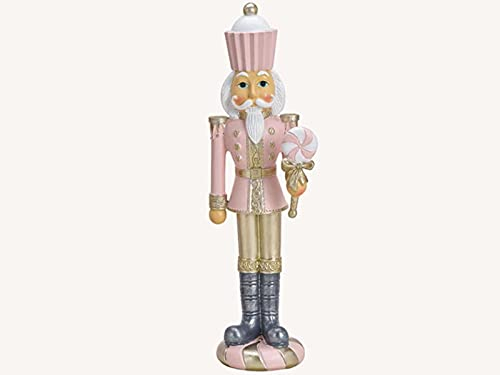 meindekoartikel Dekofigur Nussknacker aus Poly - winterlicher Dekoaufsteller Weihnachtsdeko - B12 x H35 x T10cm (Mit Lolli - Rosa)