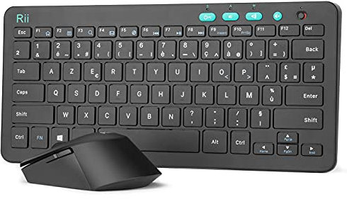Rii Élite Combo sans Fil | Clavier Souris sans Fil PC/Ordinateur Portable | Clavier Ergonomique Trousse Main | Souris Optique 3 DPI Réglables | Molette Silencieuse | Design Français Élégant Noir