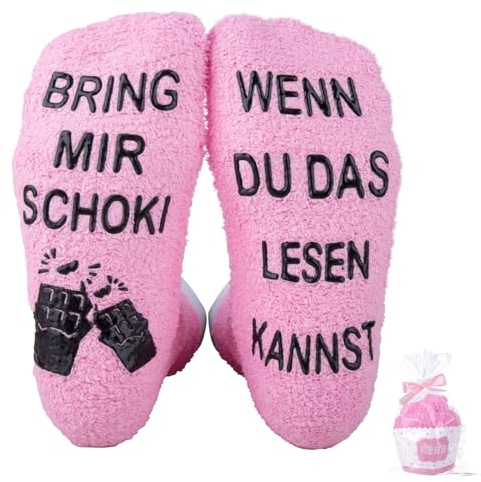 yumcute Socken mit Spruch Damen, Frauen Kuschelsocken, Wenn Du Das Lesen Kannst Socken Lustige Wintersocken, Geschenke zum Weihnachten, WENN DU DAS LESEN KANNST BRING MIR SCHOKI (Rosa)
