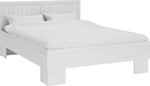 Furniture24 Bett Prowansja mit Lattenrost 160x200 cm Ehebett Schlafzimmer Kiefer Weiß (ohne Matratze)