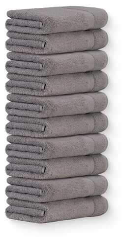 Luckytowel Handtücher Set 50x100 cm – Oeko-TEX Handtuch-Set aus 100% Baumwolle mit 600 g/m² – Frottiertücher mit Aufhängeschlaufe – flauschig & saugstark – Frottee Handtuchset – 10er Pack Grau