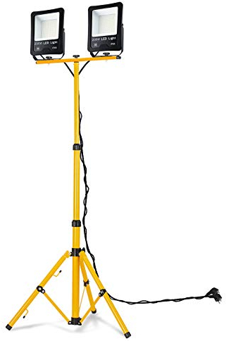 YUENFONG Faro da Cantiere, Faretto LED da Costruzione Illuminazione, Bianco Caldo, con Treppiede e Cavo da 3 m, 2 Faretti da 200 W, 400 W, Impermeabile, IP66, per Garage