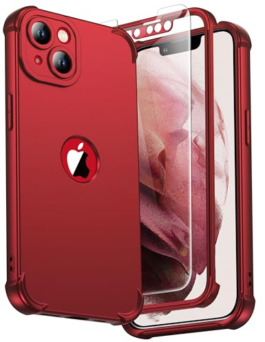 ORETECH for iPhone 13 Case 6.1, Shockproof Slim, Screen Protector, Red | 15ft Military Grade Drop, Camera Lens Guard, 360 Silicone Rubber Bumper