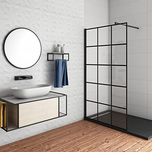 Aica Paroi De Douche Noire 120x200cm Paroi De Douche À L'italienne En 8mm Verre Coloré Avec Une Barre De Fixation extensible en cylindrique