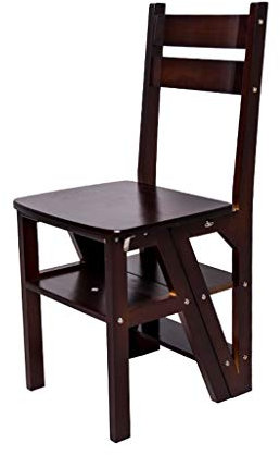 CHEMYO Hölzerner Klappleiter-Hocker-Stuhl mit doppeltem Verwendungszweck, Multifunktions-Kletterleiter für Zuhause, 4-Stufen-Leiter (Cherries Color)