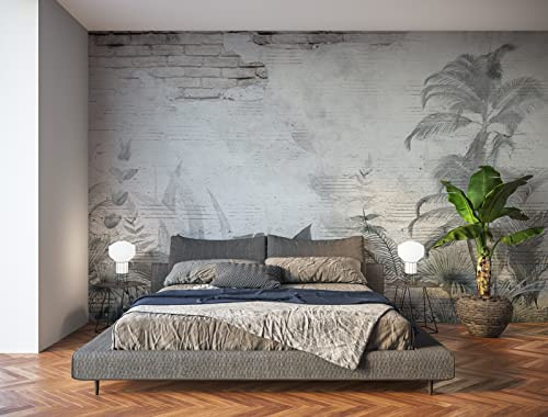 Oedim Fotomural Vinilo para Pared Ladrillos Blanco y Negro Tropical, Mural, Fotomural Vinilo Decorativo, 350x250cm, Decoración comedores, Salones, Habitaciones