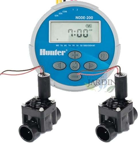 Suinga Kit Programador de riego a pilas NODE200 Hunter + 2 Electroválvulas PGV100 9V 1