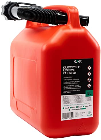 KOVA® 1x 5L Benzinkanister - Kraftstoffkanister mit UN-Zulassung - Perfekt als Dieselkanister, Reservekanister, Kraftstoffkanister, Wasserkanister, Benzin Kanister - Auswahl: 5L, 10L & 20L - ROT