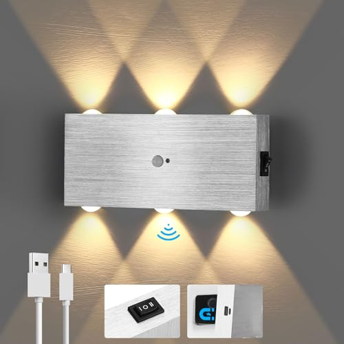 Lightess Applique Murale LED Intérieur Detecteur de Mouvement Lampe Murale Moderne Carré Up Down en Aluminium Eclairage Lumière pour Chambre a Coucher Bureau Lit Couloir Salon Hôtel Bar Blanc Chaud C