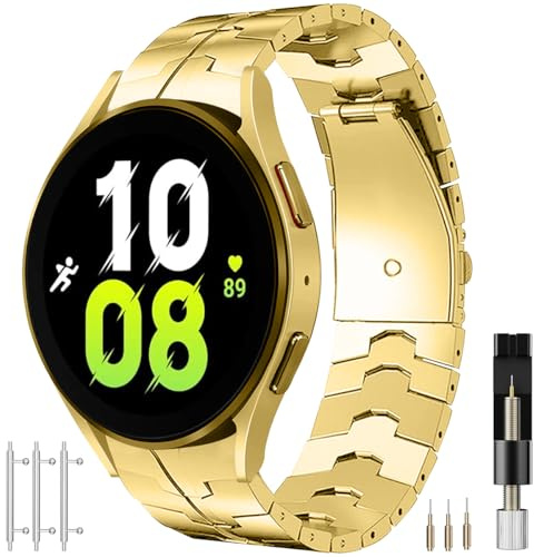 Miimall Kompatibel Mit Samsung Galaxy Watch 7/FE/6/5/4 Armband 40mm 44mm, Edelstahl Metall Doppelte Faltschließe Verstellbar für Galaxy Watch 6 Classic 43mm 47mm/5 Pro 45mm-Gold