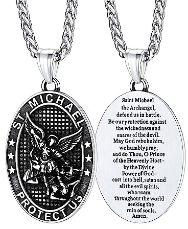 FaithHeart Saint Michael Oval Necklace Stainless Steel Religious Protector Pendant Archangel Jewelry Catholic Gifts for Men Male