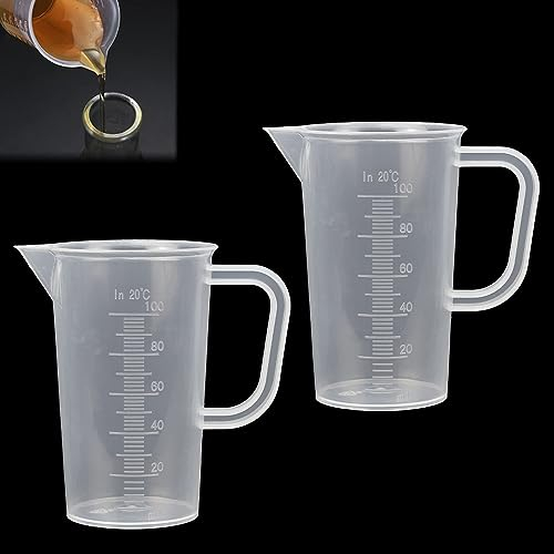 DOUSELLA 2 Stück Messbecher, transparent, aus Kunststoff, mit Griff, Messbecher, Küche, Becher, Skala, für Labors, Restaurant (100 ml)
