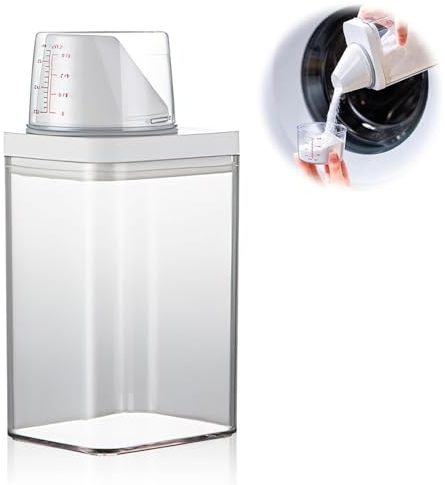 Exsbtay 1100 Ml Luftdichter Waschmittelspender Mit Messbecher, Mehrzweck-Waschpulver-Spender, Waschpulver-BehäLter Aufbewahrungseimer Waschmittelbox FüR WeichspüLer
