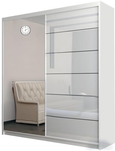 ZIUSA Wardrobe - High Gloss and Mirror Sliding Double Door Wardrobe (White, 150 CM)