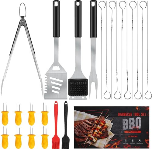 Grill Accessories Kit, Grill Tool Set with 4-in-1 BBQ Spatula, Fork, Grill Tongs, Grill Grush, Skewers, Silicone Corn Holders, Silicone Brush, Grilling Gift Set for Men and Women