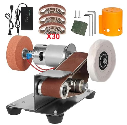 Levigatrice Elettrica a Nastro, Mini Levigatrice a Nastro a 7 velocità con Mola Lucidante E Mola, 4000-9000 Giri/min/Basso Rumore, per Metallo, Legno