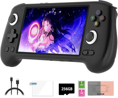 RG556 - Console da gioco in stile retrò, 128 G+256 G, scheda 8000 + giochi, schermo touch AMOLED da 5,48 pollici, Unisoc T820 Android 13, lettore di videogiochi per adulti, bambini e ragazzi