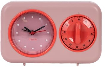Fisura - Temporizador de Cocina Retro Rosa. Temporizador de Cocina analógico de 60 Minutos. Temporizador multifunción con Reloj y función de Alarma. Temporizador Pomodoro.