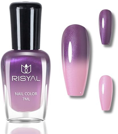 Farbwechselnder Nagellack - Chrom Lila Rosa Temperaturgesteuerter Nagellack mit Farbwechsel Effekt - 7ml Langanhaltender Schnelltrocknender Nail polish, Kein UV-Licht für Nail Art DIY (Pink)