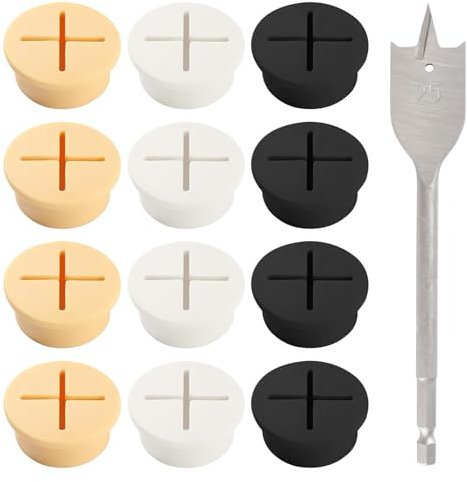 Lyeteung 12 Pezzi 25mm Passacavi Scrivania, Passacavo Flessibile in Silicone, Passacavo per Scrivania, Tappo Foro Scrivania, con Trapano, per Ufficio, Casa, Scrivania, Tavolo, Nero/Bianco/Giallo