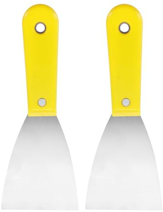 QUARKZMAN 2Pcs Couteau à Enduire en Acier au Carbone 3 Jaune | Poignée en Plastique, Étaler le Grattoir à Enduire pour le Papier Peint, Grattage de la Peinture sur les Murs