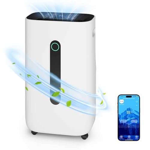 Fullwat Luftentfeuchter Elektrisch 20L/Tag, Raumentfeuchter mit LED Anzeige und 4 Mobile Rollen, Wifi/APP-Steuerung, Wäschetrocknung, Schlafmodus, Timer, Gegen Feuchtigkeit, für Wohnungen/Keller
