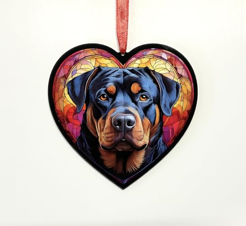 Rottweiler Heart Suncatcher - Memorial or Gift for Dog Lovers - 19cm