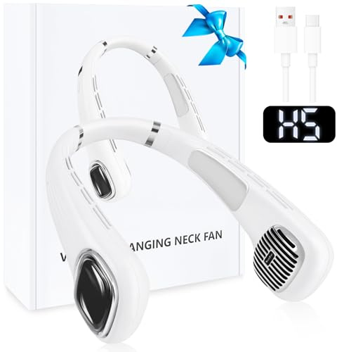 Ventilateur de Cou Portable Silencieux Puissant avec LCD, Mini Ventilateur USB Batterie Rechargeable 5 Vitesses 360° Réglable, Petit Ventilateur Nuque Sans Pale pour Voyage Camping Bureau Maison