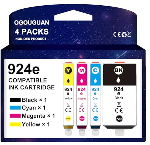 OGOUGUAN Cartuccia d'inchiostro compatibile 924e (XL), compatibile con H-P OfficeJet Pro 8120,8123,OfficeJet Pro 8122e 8124e 8125e 8132e 8134e 8135e 8138e 8139e All-in-One Printer (4 con chip)