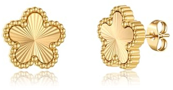 FUNIO Kleeblatt Ohrringe für Damen - 18 Karat Gold Earrings CC Ohrringe Schmuck Geschenk für Damen Women