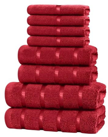 NIMORA Luxury 100% Egyptian Cotton Towel Set – 8-Piece Bale with Face, Hand, and Bath Towels – Ultra-Soft, Absorbent, and Durable for Spa-Like Comfort (Red)