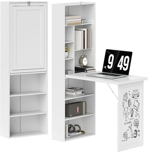 HOMCOM Bureau Informatique avec Bibliothèque, 98x51x153cm, Blanc