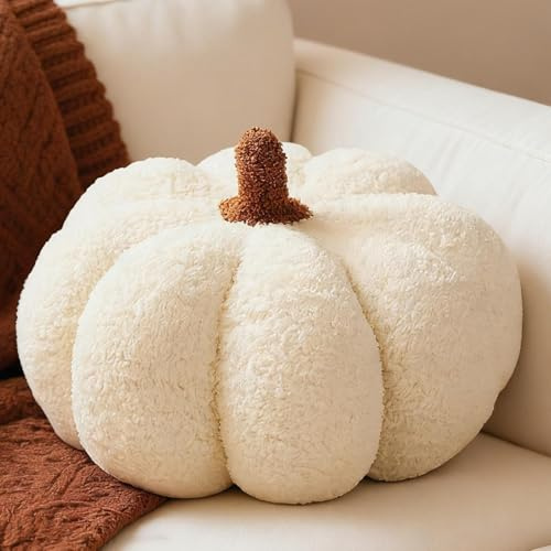 Cuscino a forma di zucca, per Halloween, a forma di zucca, bianco crema, morbido cuscino decorativo, per autunno e zucca, 28 cm