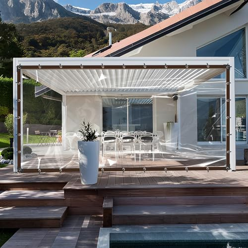 8X20FT Clear Waterproof Tarps (Increase Grommets, 33FT Windproof Rope Ties) Heavy Duty Poly Tarpaulin Outdoor Rainproof Covering, Clear Plastic Vinyl Tarp for Patio Covering Henhouse Porch Canopy