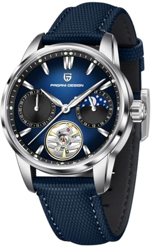 KALPADIVES Pagani Design PD-YS021 - Reloj automático para Hombre, Esfera de Esqueleto, Estilo tourbillon, Movimiento E3255Y con Cristal de Zafiro sintético, Resistente al Agua hasta 100 m, Reloj