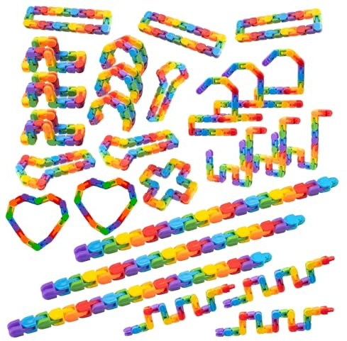 AURIVEE 20x Wacky Track Fidget Spielzeuge Mitgebsel Kindergeburtstag-24 Links Pro Stück, Regenbogenfarben - Gastgeschenke, Schultüte Füllung, Adventskalender Füllung, Geschenk zur Einschulung für Jung