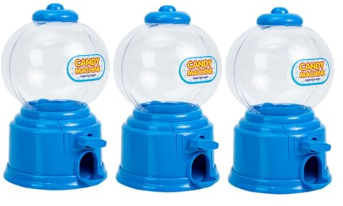 EXAOMBLE 3pcs Mini Gumball Dispenser Machine Compact Candy Vending with Dual Candy and Coin Storage for Desktop Birthday Party Favors Blue