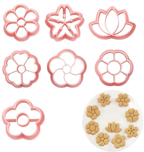 7PCS Flower Cookie Cutters Set, Plastic Cookie Cutter and Stamps for Baking, Biscuit Cutters and Flower Cookie Cutter for Dough, Fondant, Bread, Cheese, and Cake Decoration