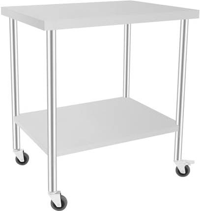 Levkitch Edelstahl Küchentisch mit Rollen,Edelstahl Arbeitstisch Werkbank Zerlegetisch Tisch mit Unterregal,Belastbarkeit 300 kg (85 * 76 * 60cm mit Rollen)