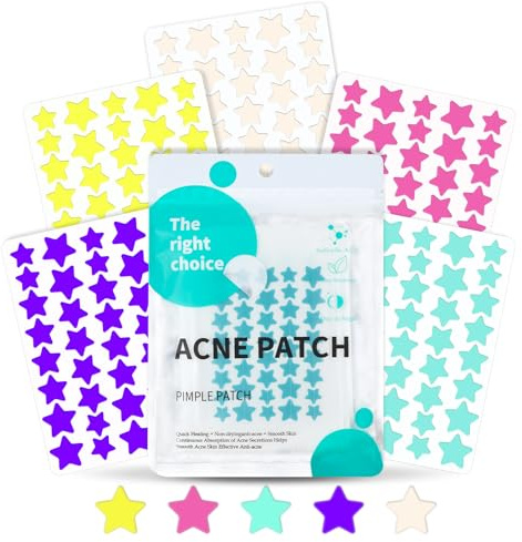 BUTBU 200 PCS Parches para Granos, Estrella Mate, Multicolor 01 | con Aceite de Té y Ácido Salicílico, Ingredientes Suaves, Pueden Deshacerse Acné Rápidamente, Varios Tamaños y Colores