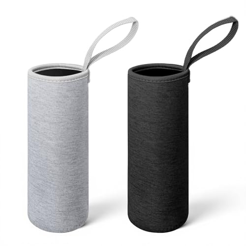 Qulkws 2 Pcs Insulated Water Bottle Carrier Bag 19oz Neoprene Water Bottle Sleeve Portable Nylon Bottles Cover for Glass Stainless Steel Plastic Bottles(Black, Gray)
