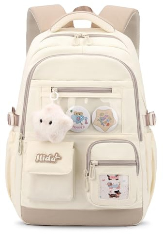 Tanou Zaino per la Scuola Elementare e Media, Grande Zaini Scuola Bambina in Poliestere Resistente all'acqua, Zaino Casual alla Moda per Adolescenti Ragazze con Ciondolo Stella, Marrone